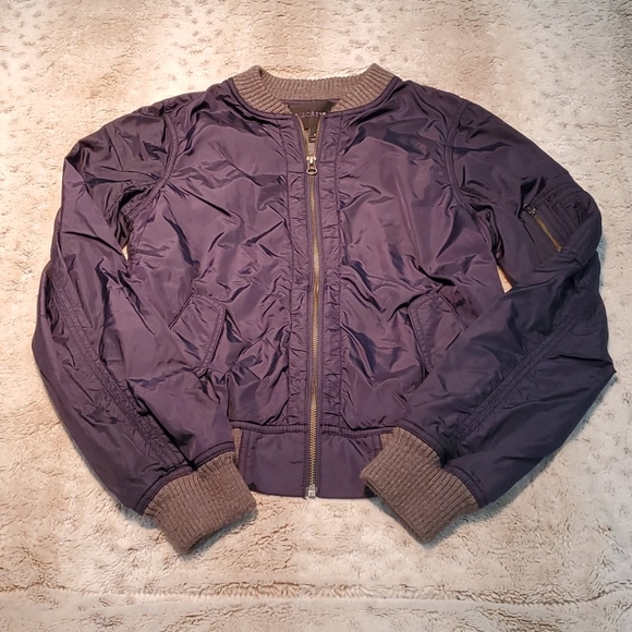 J.Crew Navy and Grey Relaxed Bonded Nylon Bomber Full Zip Jacket Size Small - Picture 2 of 7